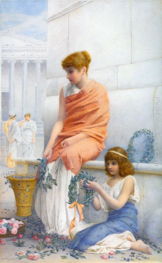 Henry Ryland A Woman and Child Making Wreaths